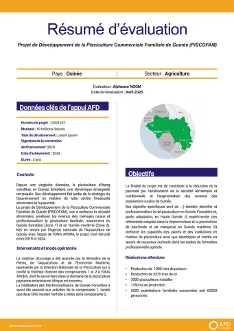 Évaluation finale du projet de développement de la Pisciculture Commerciale Familiale en Guinée (PISCOFAM)